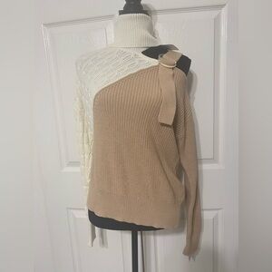 525 America Tan and Cream Off-the-Shoulder Sweater size XS